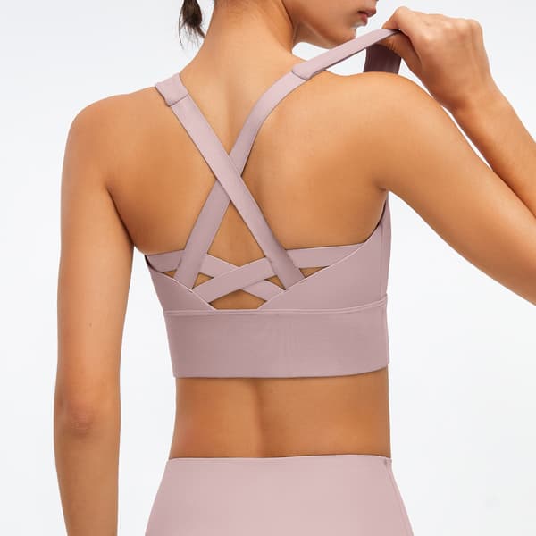 Yogatopp for kvinner med polstring, sports-BH for løping, pilates, kryssede stropper bak