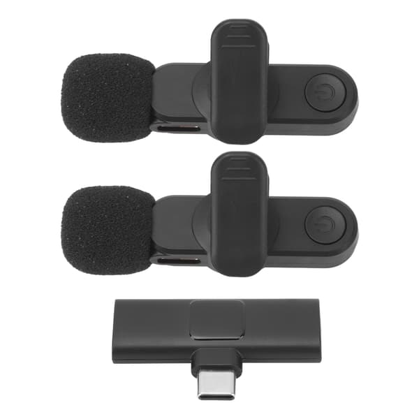2 stk trådløs 2,4 GHz Lavalier-mikrofon med støyreduksjon og klipsdesign for Android-opptak og -strømming