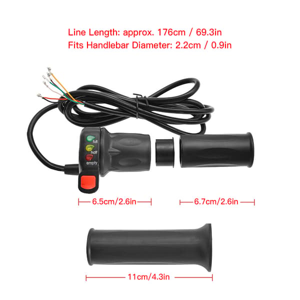 Vridgas med batteriindikator för 36V/48V elcykel, hastighetskontroll.