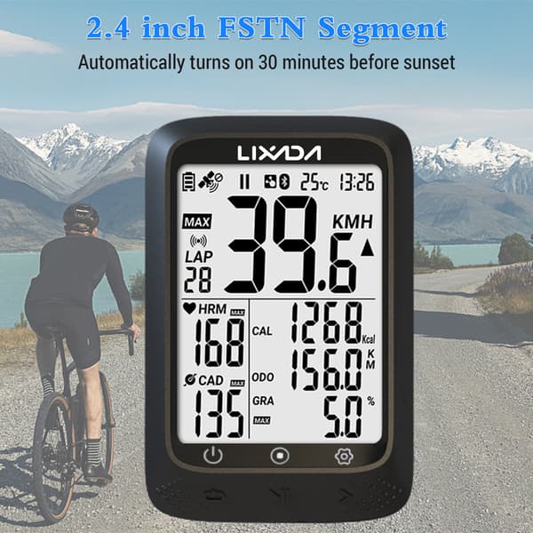 Trådløs IPX7 GPS-sykkelcomputer med ANT+ Bluetooth-sensor, 2,3\" skjerm, Strava, 28 timers batterilevetid