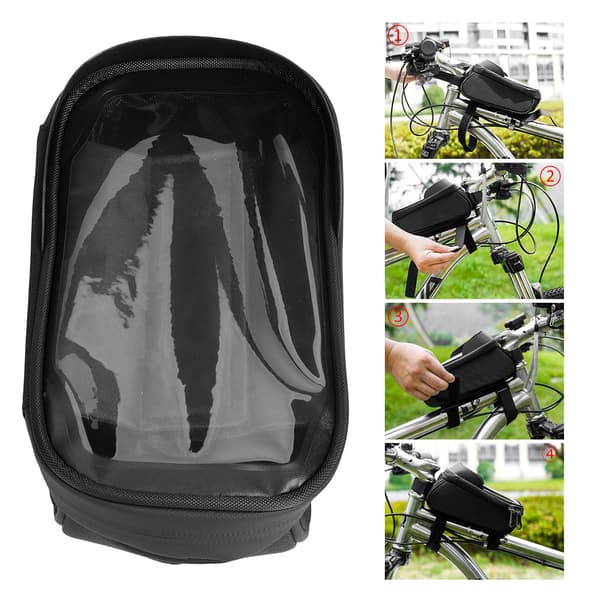 Vandtæt cykeltaske med touchskærm og reflekterende design, sort og grå