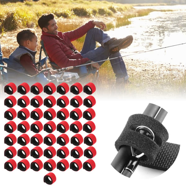 50 elastiske fiskestangsstropper, nylon polyurethan, støtte, transport, opbevaring, rød