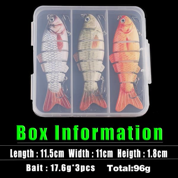 Fiskedrag för basöring, 6 segment, hård kropp med trekrokar, swimbait