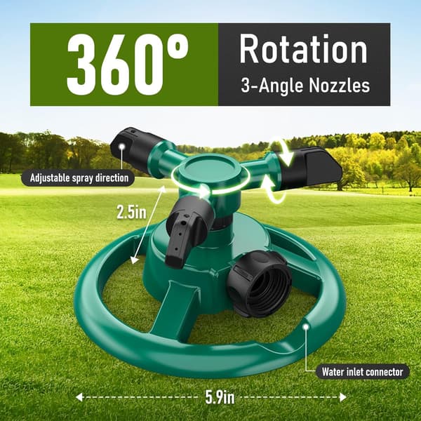 360° roterende automatisk plænevander med 3 oscillerende arme til vanding af græsplæner, haver og marker