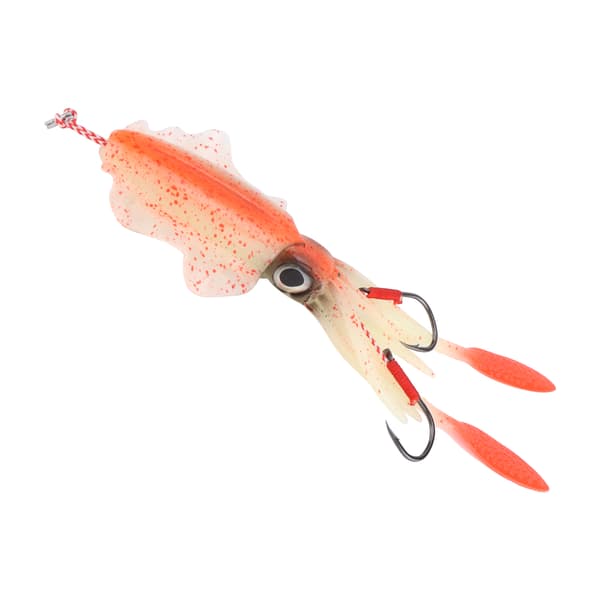 Bläckfiskfiskedrag i silikon, mjukt, självlysande, bläckfiskimitation, orange, 86g