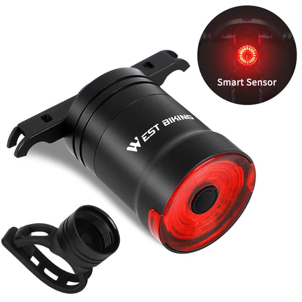Sykkelbaklys med bremsesensor, IPX6 vanntett, oppladbar LED
