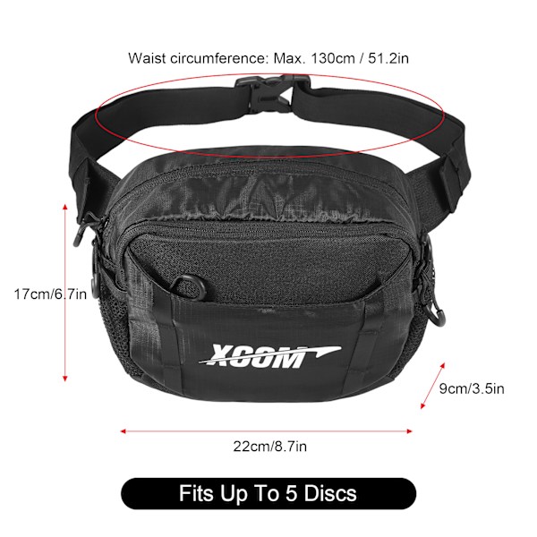 Justerbar taljetaske til discgolf med holder til op til 5 discs - Let og holdbar