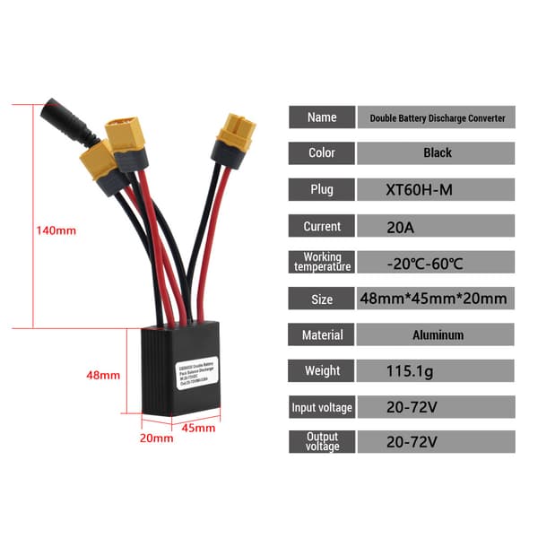 Balancer/afladningskonverter til dobbelte elcykelbatterier 20V-72V 30A