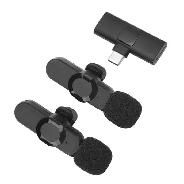 2 stk trådløs 2,4 GHz Lavalier-mikrofon med støyreduksjon og klipsdesign for Android-opptak og -strømming