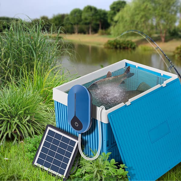 Solcellsdriven Luftpump 2022 Fiskluftare Akvarium Tank Pool USB Bärbar med Luftsten