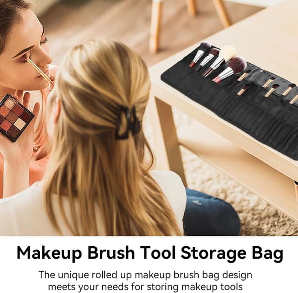 Bærbar makeup-penseltaske til rejser, sammenrulleligt etui til pensler, sort, velegnet til opbevaring af kosmetik