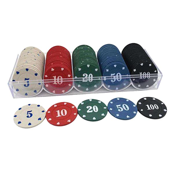 100 plastik pokerchips med æske til spil og matematikøvelse, tælling, spil, legetøj