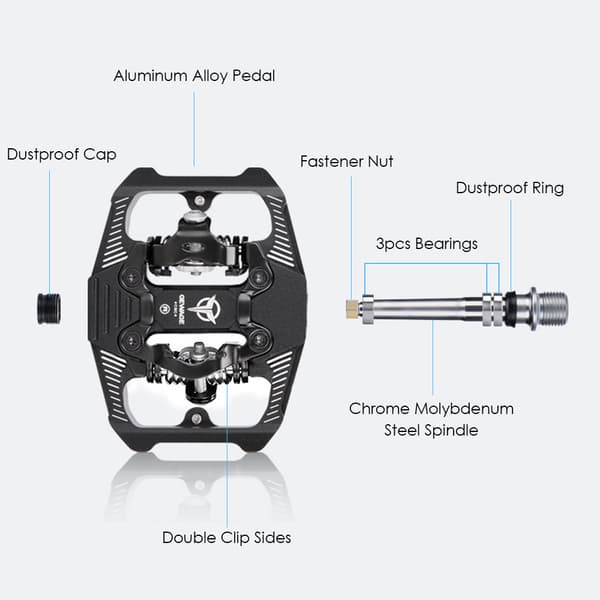 Dobbeltklips MTB-pedaler med klamper kompatible med SPD-system til mountainbikes