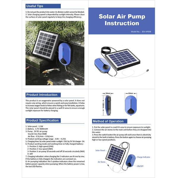Solcellsdriven Luftpump 2022 Fiskluftare Akvarium Tank Pool USB Bärbar med Luftsten