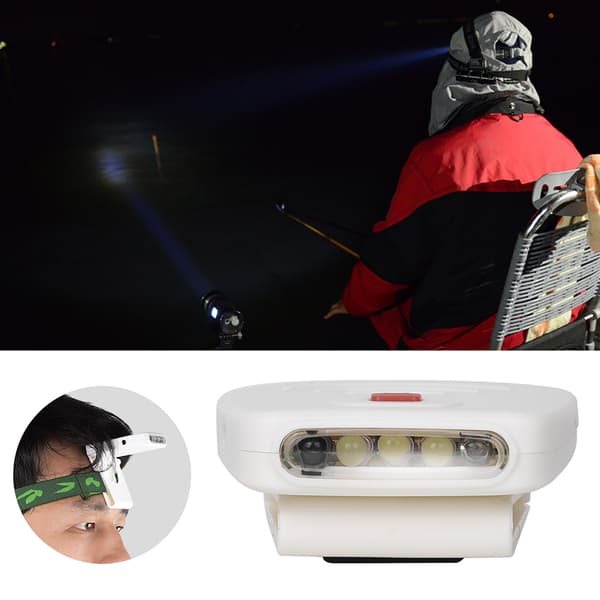 Uppladdningsbar USB LED-hattklämma med infraröd sensor för nattfiske - Vit