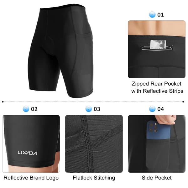 Cykelshorts til mænd med gelpolstring, åndbare, hurtigtørrende og med lommer