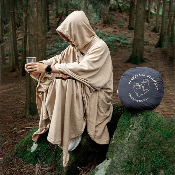 Bærbar fleece sovepose, multifunksjonell, for camping, fotturer, reise, vinter, grønn/kaffe
