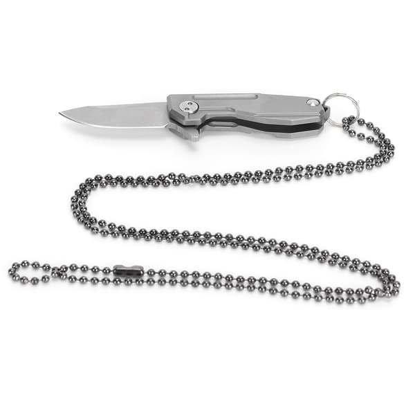 Mini foldekniv lavet af titaniumlegering med D2-klinge, nøglering og grå kæde