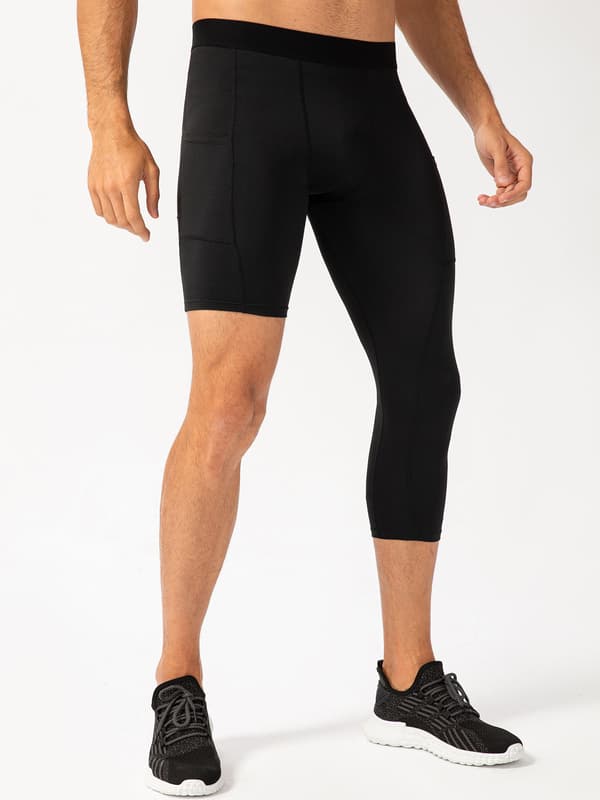 Basketshorts för män med ett ben, elastiska, med sidofickor, träningstights