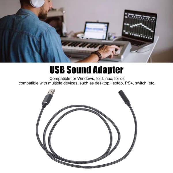 USB-lydkort til 3,5 mm jack ekstern stereo hovedtelefonadapter Plug and Play