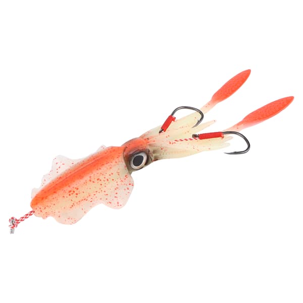 Bläckfiskfiskedrag i silikon, mjukt, självlysande, bläckfiskimitation, orange, 86g