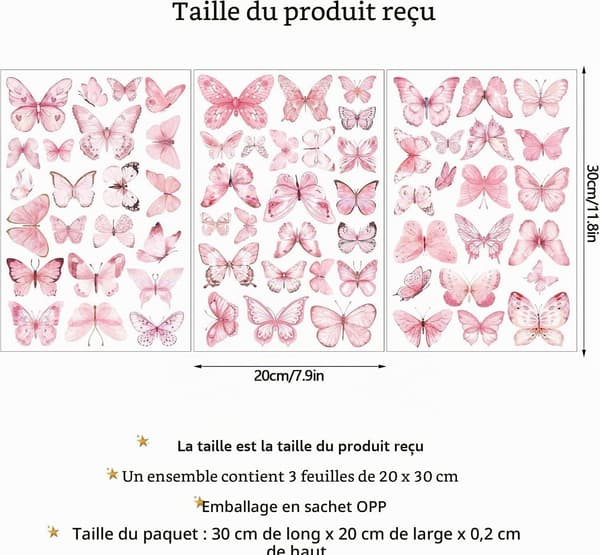 1 st självlysande rosa fjärilsväggdekaler för barn, flickor, vardagsrum, barnkammare, blå
