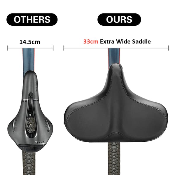 Extra bred 33 cm bekväm MTB cykelsadel, vattentät cykelsadel