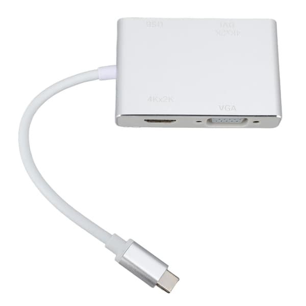 4-i-1 USB-C Hub, Type-C til HD Multimedia Adapter, DVI, VGA, USB 3.1 Interface med opladning