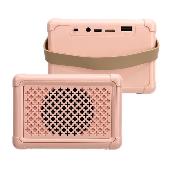 Söt Mini Multifunktionell Bärbar Bluetooth Karaoke Högtalarsystem med Mikrofon - Rosa