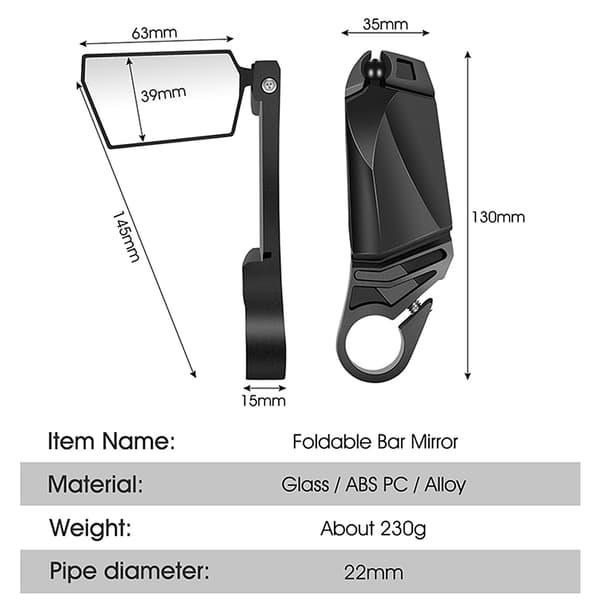 RELAXYEE 2 cykelbakspejle, 360° roterende, foldbare, til 22 mm styr, MTB rejse