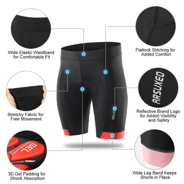 Cykelshorts til mænd, hurtigtørrende, åndbare med gelpolstring