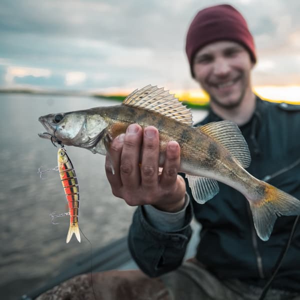 Styv plastfiskedrag 13,7 cm 8 sektioner sjunkande wobbler med krokar för bas JM034-4