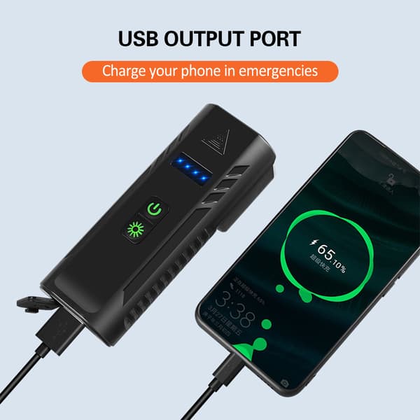 Sykkellys foran 1000 lumen med horn, USB oppladbart, vanntett, 8 moduser