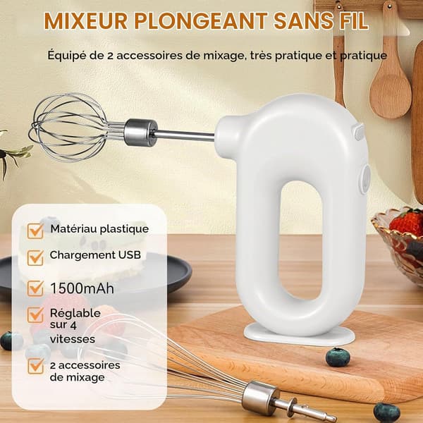 Sladdlös handmixer, elvisp, elektrisk visp, äggvisp, mini elektrisk äggvisp (Vit)