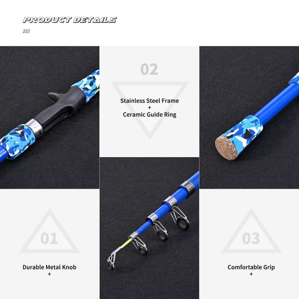 Fiskespö för barn 5-12 år, teleskopisk glasfiber, 165cm, spinnrulle-combo