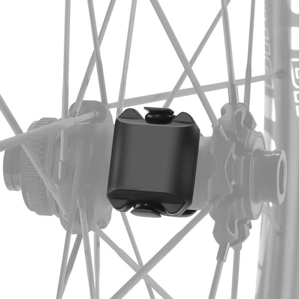 Trådløs hastigheds- og kadencesensor til cykler, IP67-klassificeret, ANT+ og Bluetooth-kompatibel.