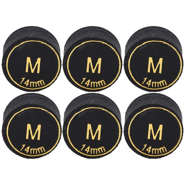 6 Professionelle Flerlags Billardkø-spidser 14 mm Erstatning til Billard og Snooker PU Sort