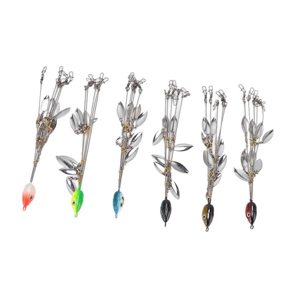 6 st paraplyformade drag med 5 armar, 8 glänsande blad för abborrfiske, stål, 143g