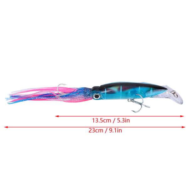 13,5 cm konstgjord bläckfiskminnow wobbler av ABS med 3-punktskrok, blått tenn