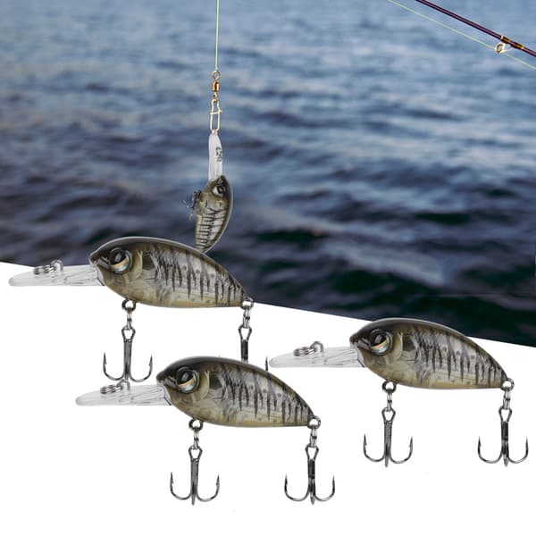 3 st konstgjorda fiskedrag 6CM/5G med 3D-ögon, platta dubbla ringar #6