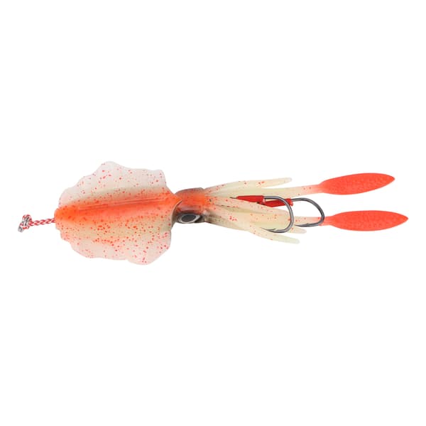 Bläckfiskfiskedrag i silikon, mjukt, självlysande, bläckfiskimitation, orange, 86g