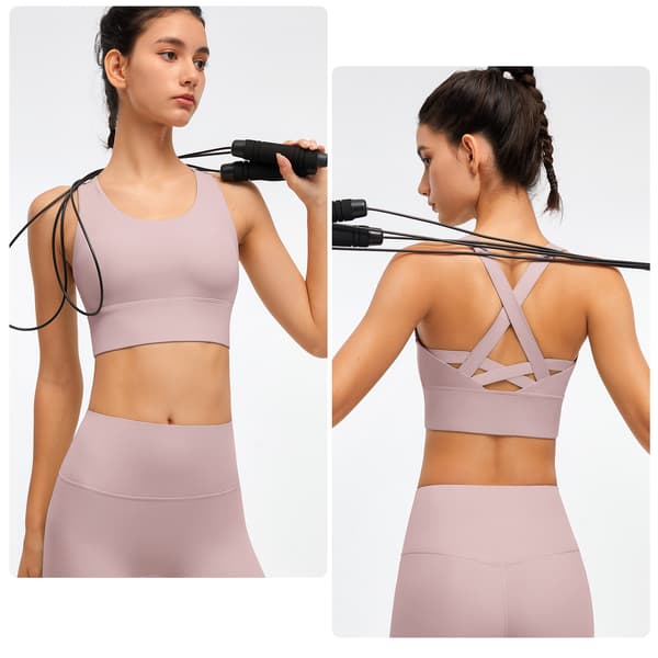 Yogatopp for kvinner med polstring, sports-BH for løping, pilates, kryssede stropper bak