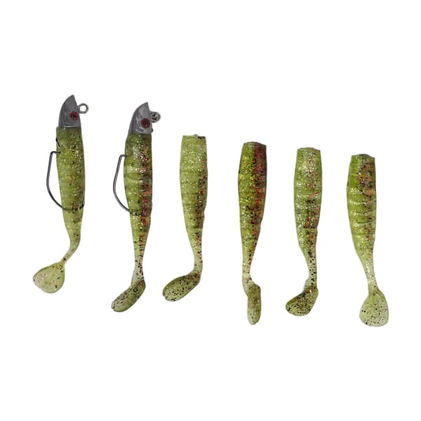 6 st Premium Silikonfiskedrag med 3D-ögon, verklighetstrogna mjuka simbeten, gul