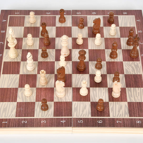 3-i-1 Træskaksæt med Dam og Backgammon, Bærbart til Voksne og Børn