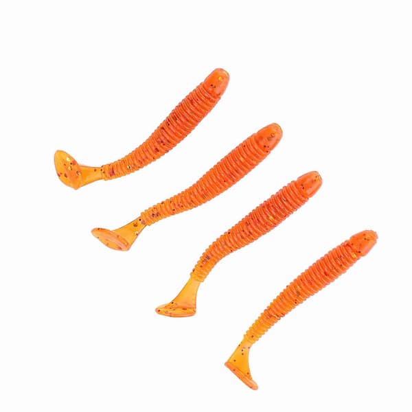 50 STK Bløde Fiskelokker 5 cm T-hale Orange Orm Bløde Fiskelokker