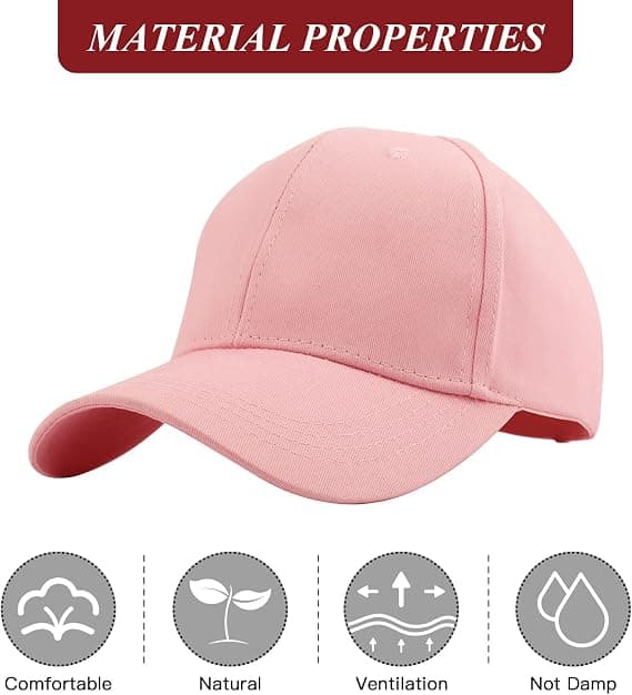 Hestehale Baseball Cap, åndbar bomuld, justerbar, letvægt, solbeskyttelse, lyserød
