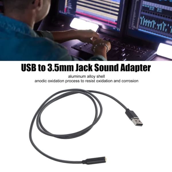 USB lydkort til 3,5 mm jack ekstern stereo hodetelefonadapter Plug and Play