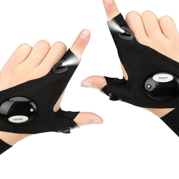 LED-fingerløse handsker med lommelygte, holdbar polyester, til natfiskeri og camping