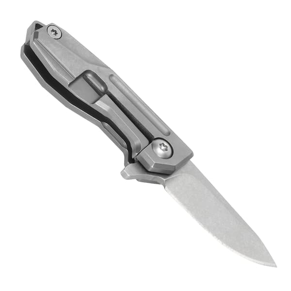 Mini foldekniv lavet af titaniumlegering med D2-klinge, nøglering og grå kæde