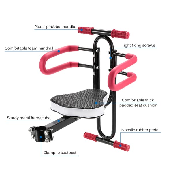 Forsæde til børnecykel med quick release, sikkerhedssæde til elcykler